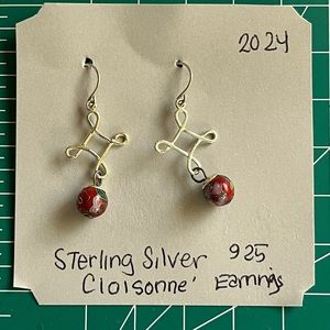 Cloisonné 925 ~ Red Cloisonné Drop Earrings